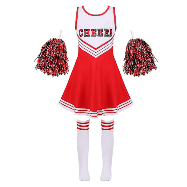 Lasten Cheerleading-asu Tyttöjen Cheerleader-univormut Cheer Dance -asut Halloween-mekko Sukat Kukka D_y Red 9-10 Years