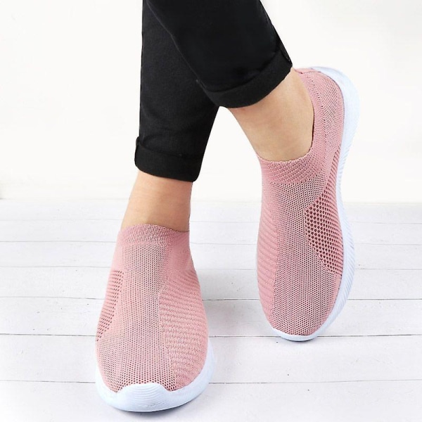 Naisten kävelylenkkarit neulotut mesh-kengät Hengittävät tasaiset lenkkarit vapaa-ajan tennarit W Pink 36