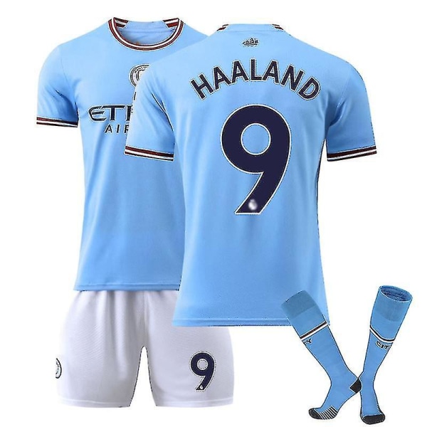 Haaland 9 Jersey hjemme 2022-2023 Ny sesong Manchester City Fc Fotball T-skjorter sett W 22 23 Haaland 9 Kids 26(140-150CM)