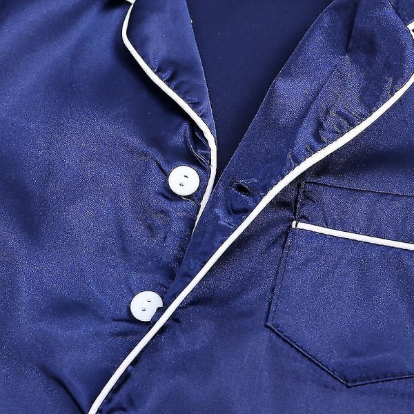 Satin Pyjamas Set för barn: Sovkläder med knappar och shorts Navy Blue Suit for height 110 to 120cm