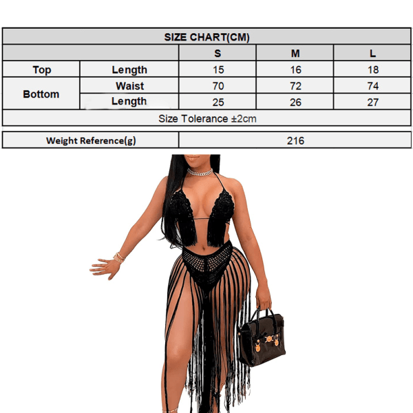 2-delt strandantrekk for kvinner hul topp og høy splitt skjørt / black L