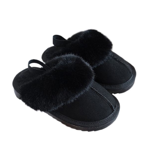 Unisex barnep tøfler plysj foret hus tøfler koselig faux pels tøfler W Svart 35