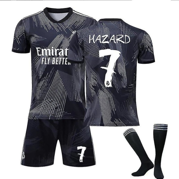 22-23 Real Madrid fodboldtrøje T-shirt Shorts Fodboldtrøje HAZARD 7 Kids 16(90-100CM)
