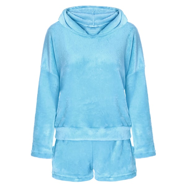 Kvinder fleece fluffy pyjamas nattøj nattøj sæt Blue 5XL