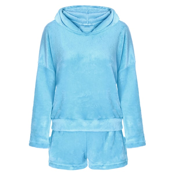 Kvinnor fleece fluffiga pyjamas nattkläder nattkläder set Blue M