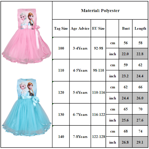 Frozen Princess Tutu Klänning Mesh Klänning Anna Elsa Tryckt cm . Pink 130