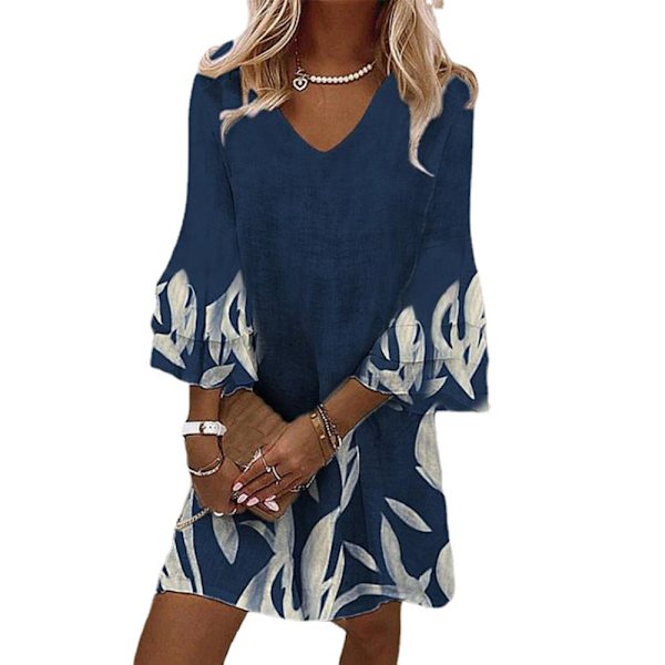 am Klänning V-ringad Sommar Blommig Klänning Casual Solklänning . D XL