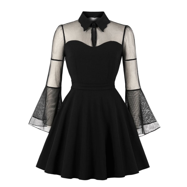 Kvindernes Keyhole Mesh Bell Langærmet Gotisk Cocktail Vintage - XL