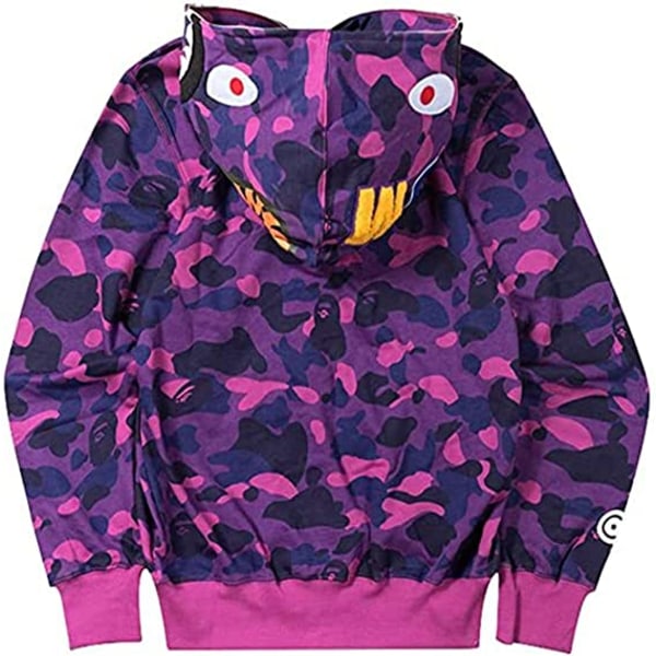 Bape hettegenser Shark outh Ape Camo Print bomullsjakke med full glidelås for Y Z W lila M