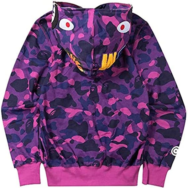Herr Bape Shark 3D Print Hoodie kipper Camouflage Pullover Sleeve k lila L
