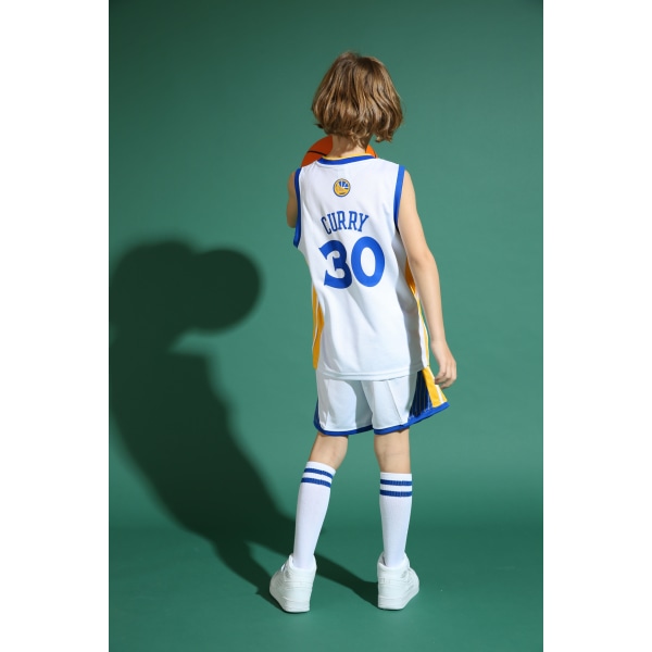 Stephen Curry No.30 Basketball Jerseysæt Warriors Uniform til børn teenagere White XL (150-160CM)