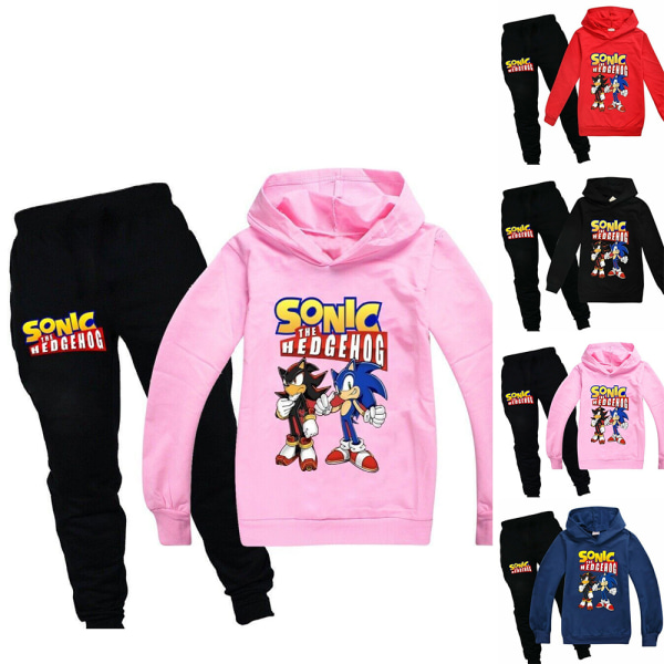 Boy Girl Sonic The Hedgehog Hoodies Träningsoveraller Toppar+joggingbyxor k Pink 160cm