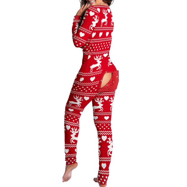 Kvinder Animal Pyjamas One Piece Christmas Bodysuit Jumpsuit Langærmet nattøj W Red Deer M