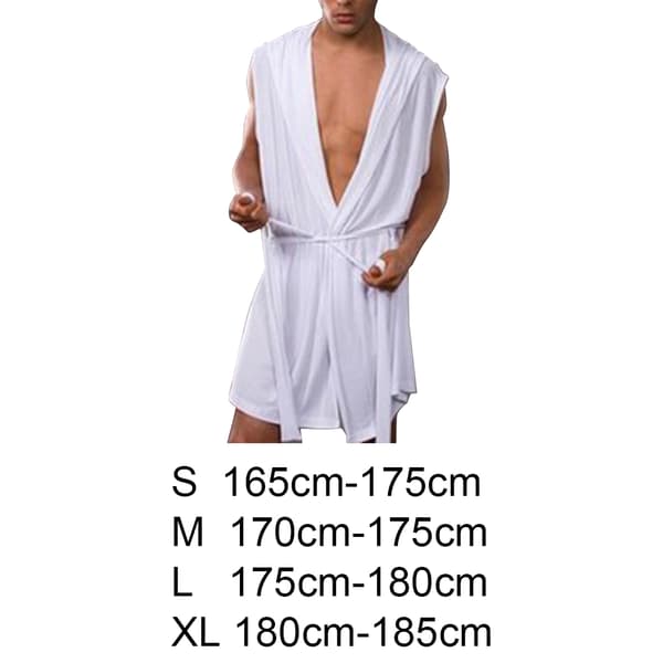 Silkeslen badrock för män Pyjamas Huvrock Sovkläder Ärmlös / White XL