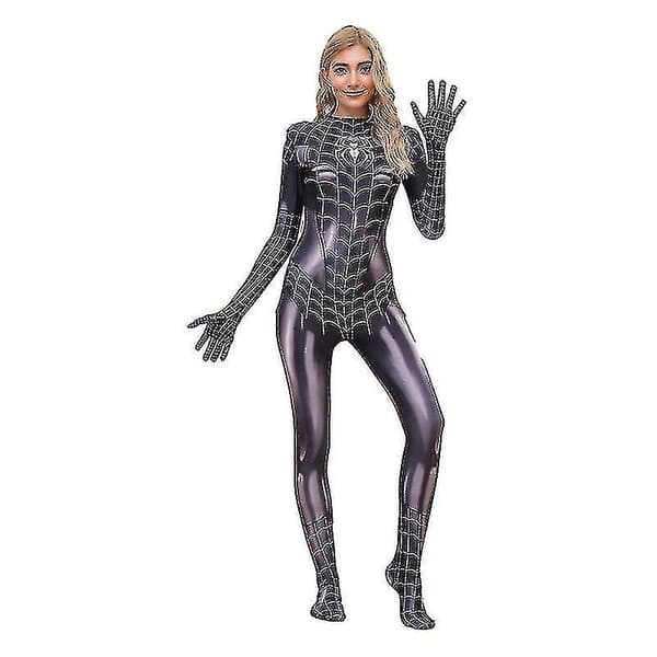 Spiderman Bodysuit til kvinder Halloween Cosplay kostume Black L