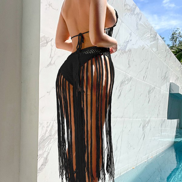 2-delt strandtøj til kvinder hul top og nederdel med høj split / black L