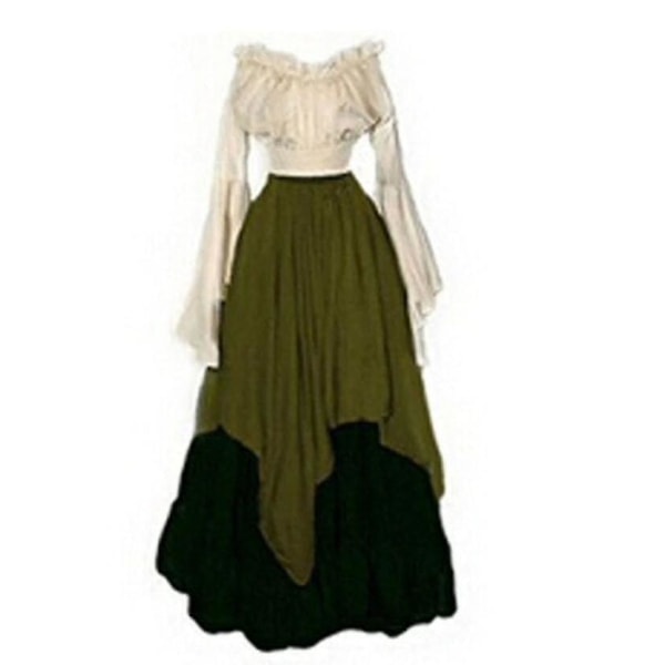 Romantisk middelalderlig renæssance gotisk cosplay retro kjole H green XL