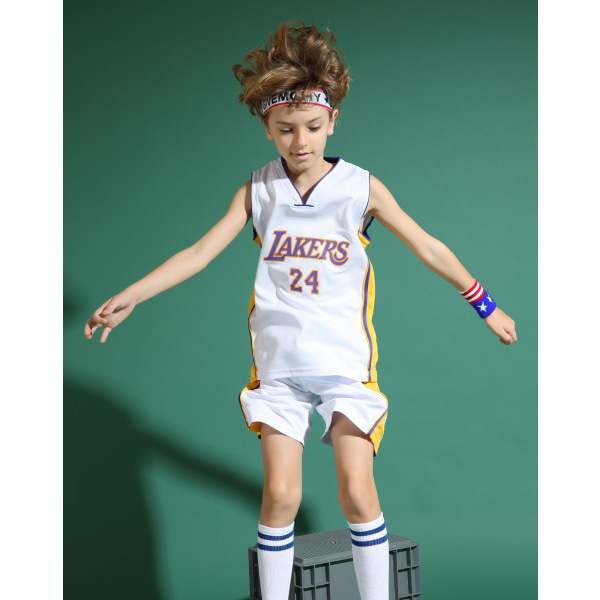 Kobe Bryant nr. 24 basketballtrøjesæt Lakers-uniform til børn Teenagere W White L (140-150CM)