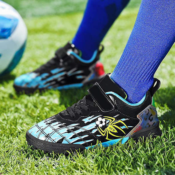 Fotbollsskor för pojkar Halkfria fotbollsskor Klossar Gräs Fotbollssneakers Yjsa8868 W BlackBlue 34