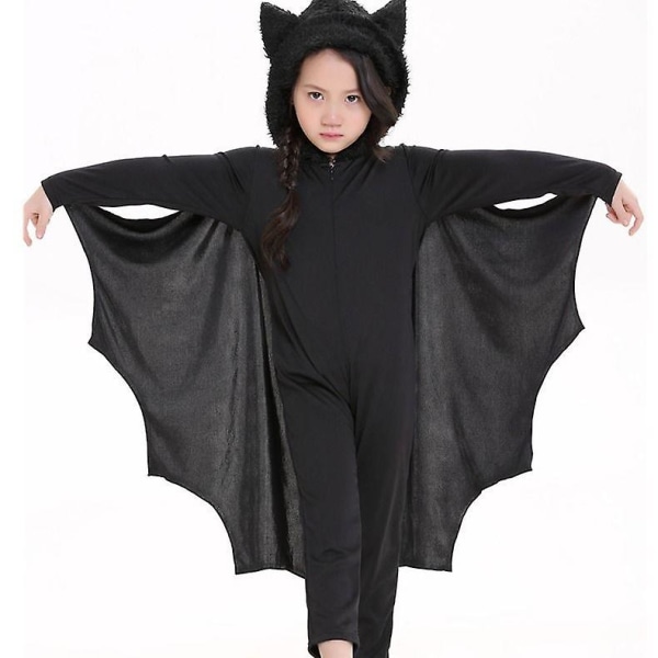 Barn vampyr fladdermus jumpsuit + handskar Halloween kostym 140cm