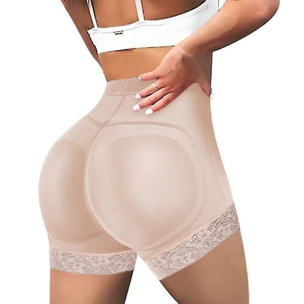 Kvinnor Body Shaper Vadderad rumpa ifter Trosa Butt Hip Enhancer Fake Bum Shapwear Shorts Push Up Shorts Beige L