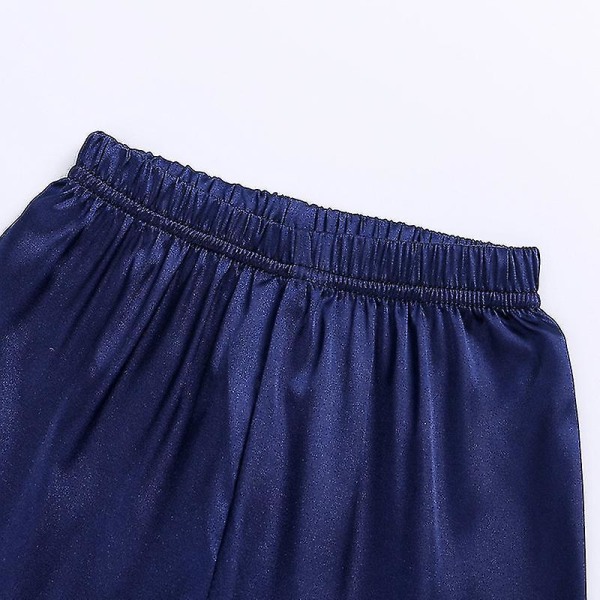 Satin Pyjamas Set for barn: Nattøy med knappar og shorts Navy Blue Suit for height 90 to 100cm