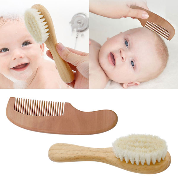 Baby & set Trähandtag Baby rund hårborste Naturlig getborst Cradle-Cap-borste för toddler