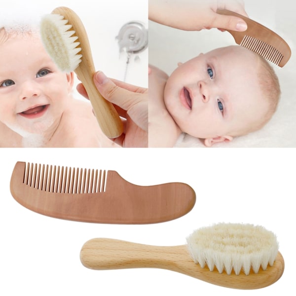 Baby & sett Trehåndtak Baby rund hårbørste Naturlig geitebørste Cradle-Cap børste for småbarn