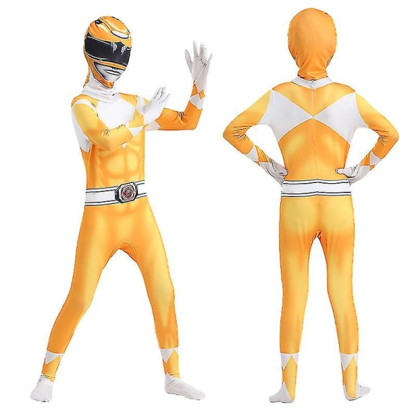 Aikuiset lapset Power Rangers Mighty Morphin Cosplay Jumpsuit Party Fancy Suit W Yellow 120