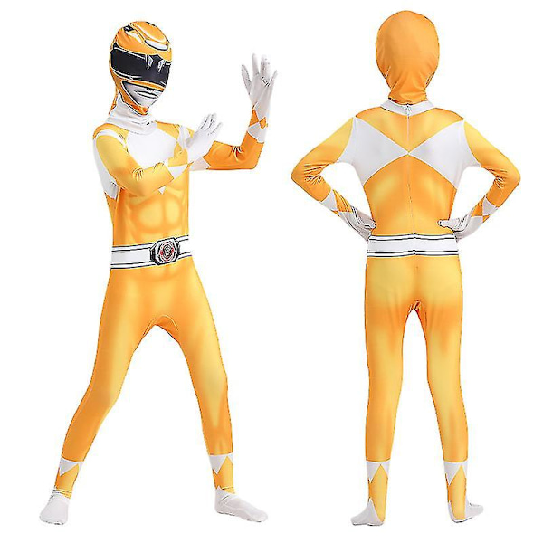 Aikuiset lapset Power Rangers Mighty Morphin Cosplay Jumpsuit Party Fancy Suit W Yellow 130