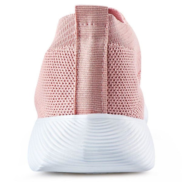 Dame-sneakers strikket mesh-slip-on-sko Åndbar Flat Pumps Casual Trainers W Pink 36