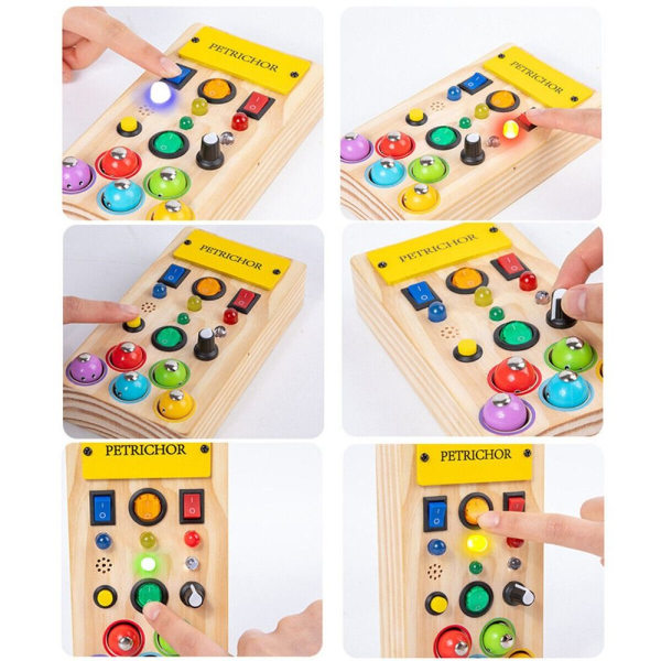 Montessori Busy Board Træ LED-lysbryter Busy Board Legetøj T