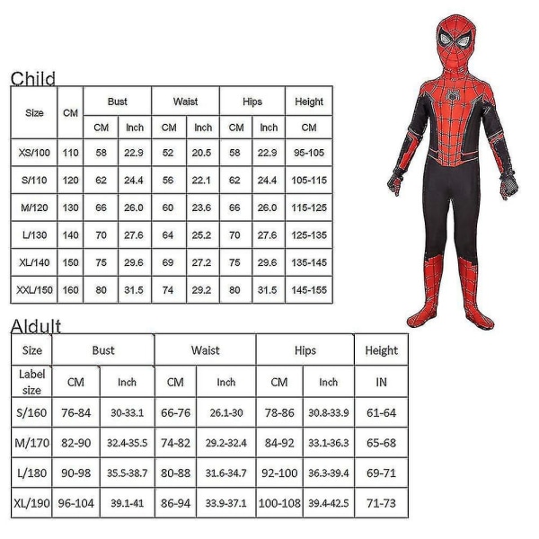 Den fantastiske Spider-man Jumpsuit Spiderman Cosplay Kostume Halloween Voksen / Barn-c W 100cm