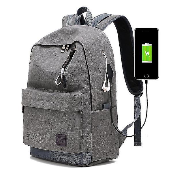 Canvas Rygsæk Herre Casual Multifunktionel Rygsæk Med Lader USB Y GREY