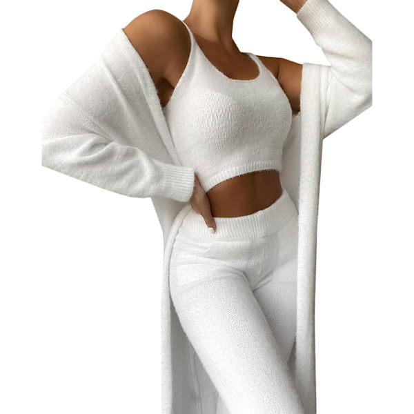 Kvinnor Lounge Wear Set 3 delar träningsoveraller Fleece Pyjamas Casual white XL