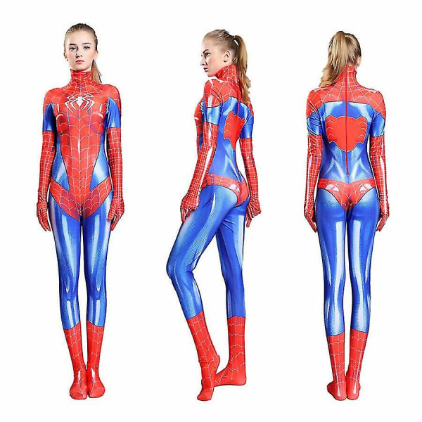 Kvinner Spiderman Superhelt Sexy Jumpsuit kostyme Jente Cosplay antrekk Red 3XL