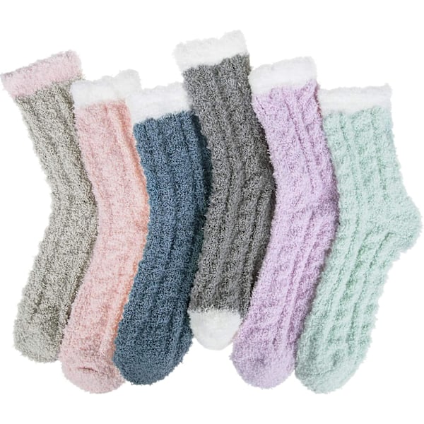 6 par Damstrumpor Vinter Varm Mjuk Mysig Fluffig Mikrofiberhus Sovtofflorstrumpor Julklappar v