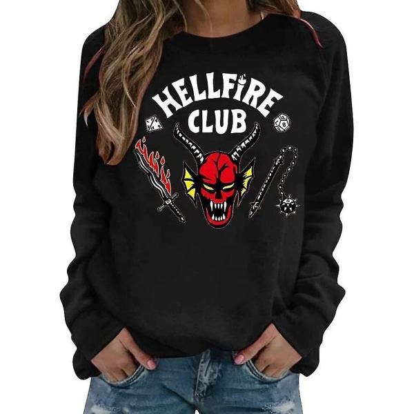 Unisex Hellfire Club Stranger Things T-skjorte Dame/herre langærmede topper W White L