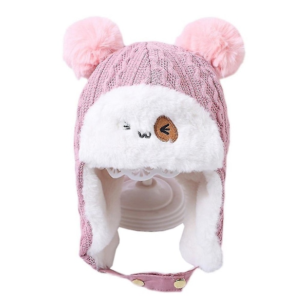 Vinter varm baby fortykke øre klap til beskyttelse hat blød bomuld Lei Feng bønner hue til børn børn piger drenge Pink