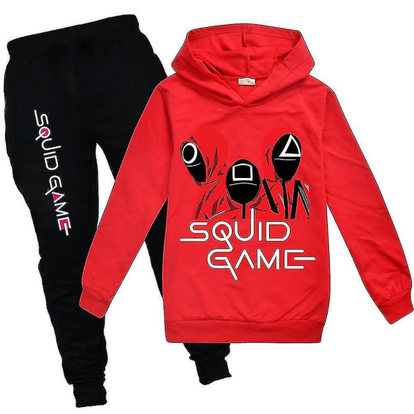 Squid Game Børns Sport Træningsoverall Sæt Hoodie Bukser Outfit Tøj W Red 15-16 Years