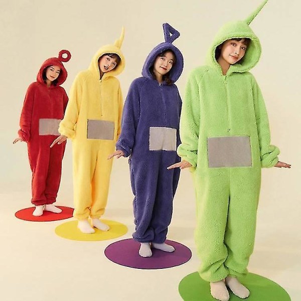 Teletubbies Yhden Kappaleen Pyjama Aikuisille Paksu Korallivilla Yellow L