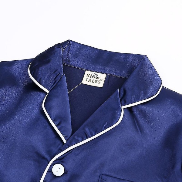 Satin Pyjamas Set för barn: Sovkläder med knappar och shorts Navy Blue Suit for height 120 to 130cm