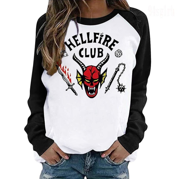 Unisex Hellfire Club Stranger Things T-skjorte Dame/herre langærmede toppe W White 3XL