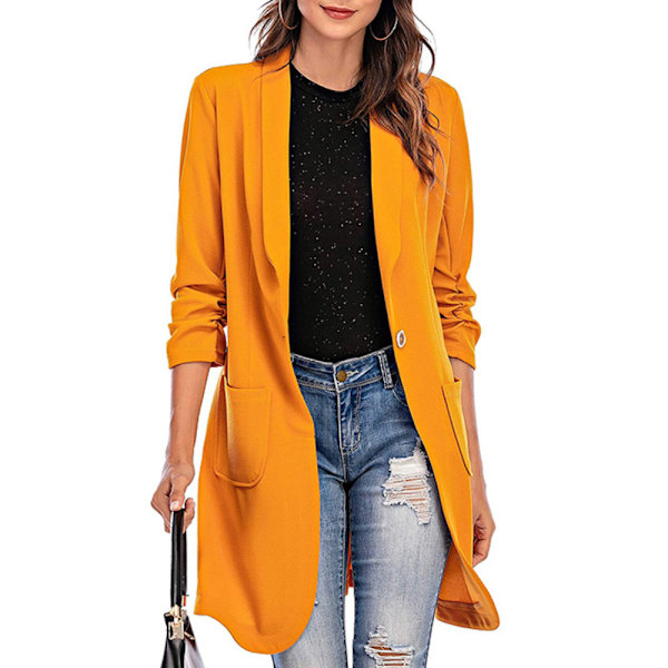Knäppt mellanlängd Pocket Kacket Arbetsplatsdräkt för kvinnor W yellow 2XL