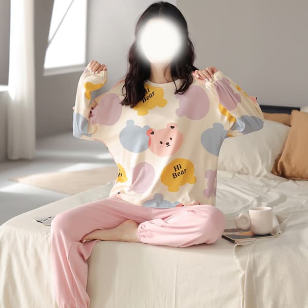 Pyjamas med lange ærmer i bomuld til kvinder til forår og efterår XXL