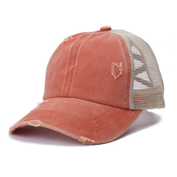 Cap Smudsig Bullhatt til kvinder Vasket bomuld Snapback-kasketter Criss Cross Hestehalehue W Orange