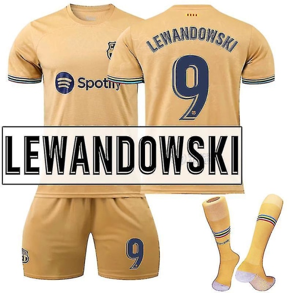 Lewandowski #9 trøye 2022-2023 Ny sesong fotball T-skjorter Sett for barn og ungdom W 2223 Barcelona Away Kids 24(130-140CM)