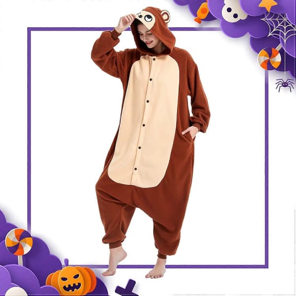 Unisex Vuxen Onesie Pyjamas Djur Heldräkt Halloween Kostym Jul Sovkläder Jumpsuit Monkey Monkey Large