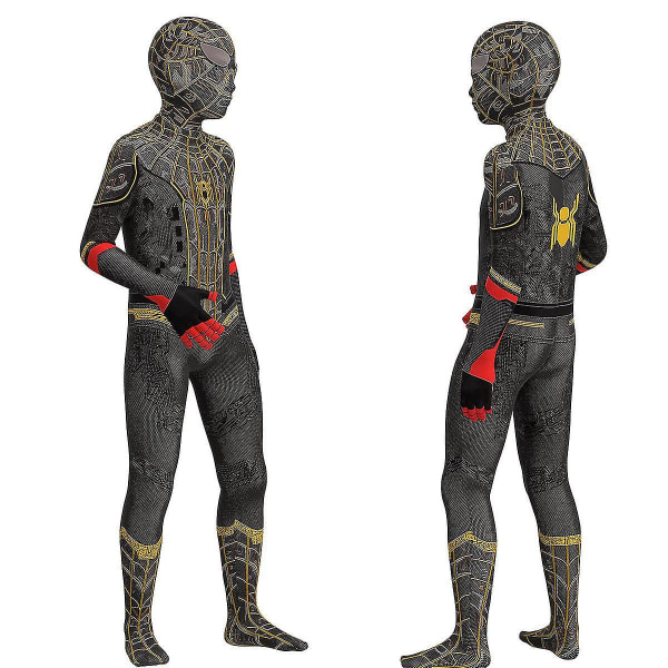 Spider-man Blackgold Costume Cosplay Kostyme Fest Jumpsuit Montert Barneklær Spiderman Ansiktsmaling - 140cm