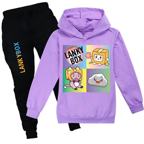 Pojkar Flickor LANKYBOX Hoodies & Byxor Sport Träningsoverall Set Present H purple 140cm